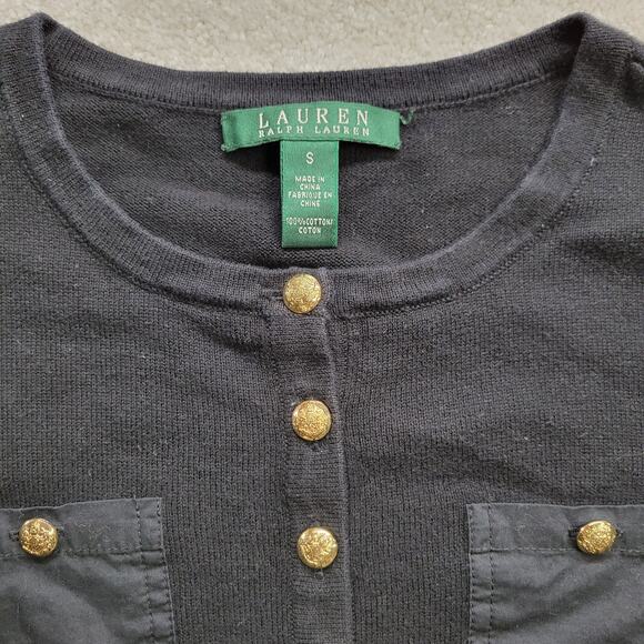 Lauren Ralph Lauren 3/4 Sleeve Black Ribbed Button Blouse Women’s Small - Picture 3 of 7